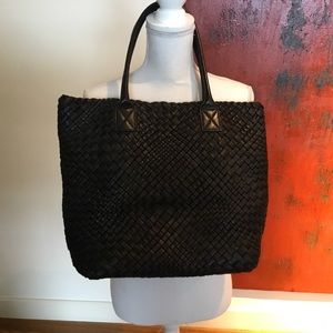 Black leather Italian woven purse